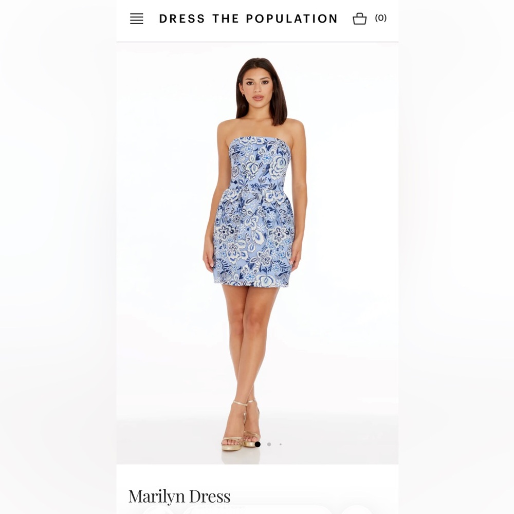 Dress the Population Marylin Strapless Blue Floral Embroidered Dress - Picture 4 of 4
